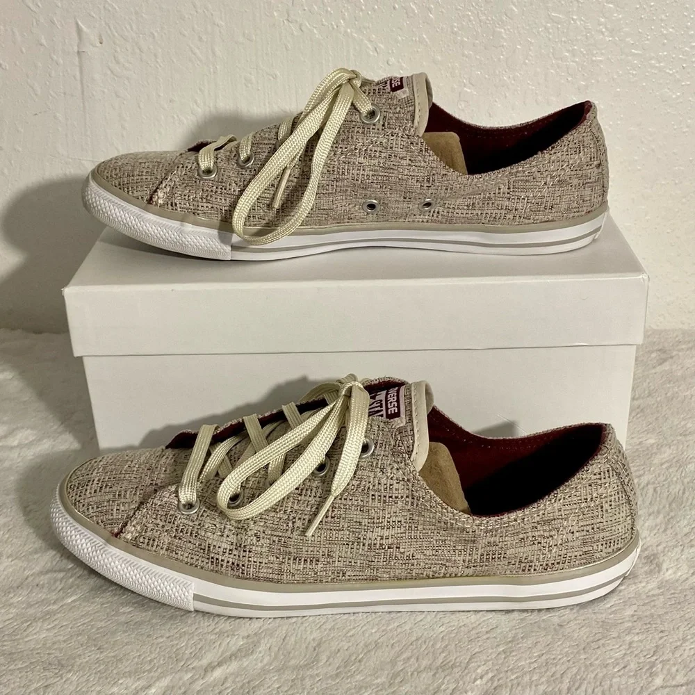 Converse All Star Low Woven Sneakers Women’s Size 8 Cream Over Burgundy Lace-Up - Picture 2 of 10
